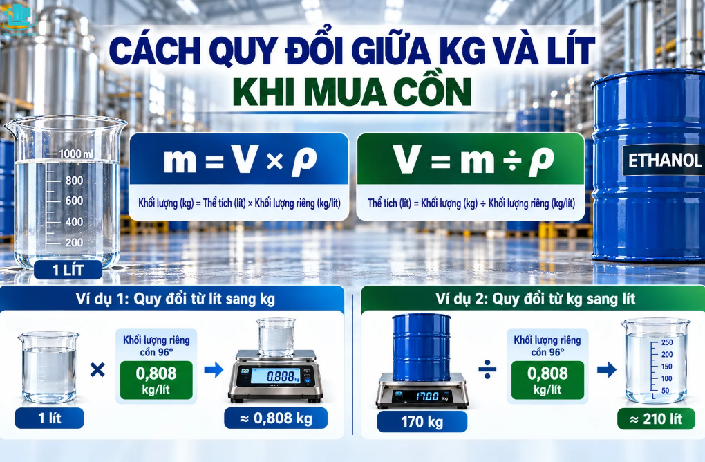 Mua Cồn theo kg hay lít có lợi hơn? Cách quy đổi tỉ trọng chuẩn 2 Cách quy đổi giữa kg và lít khi mua Cồn