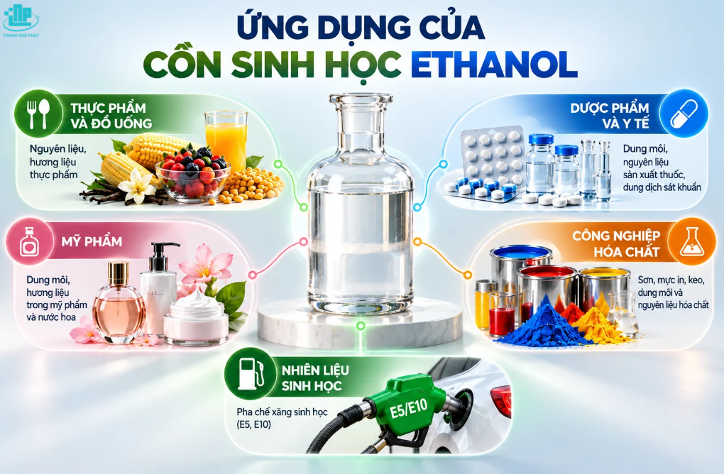 Cồn Sinh Học Ethanol là gì? Nguồn gốc, quy trình sản xuất và ứng dụng 3 Ứng dụng của Cồn Sinh Học Ethanol
