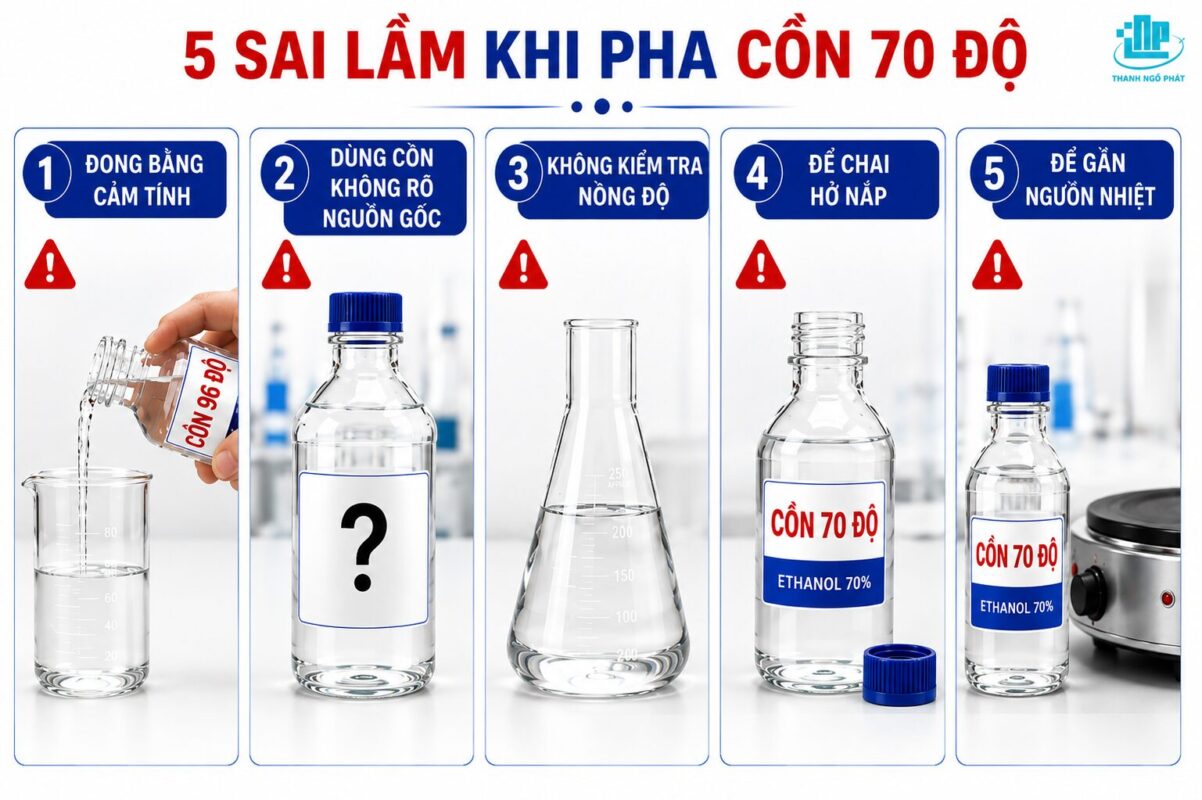 Cách pha chế Cồn 70 độ từ Cồn 96 độ chuẩn, dễ làm tại nhà 4 Sai lầm thường gặp khi tự pha Cồn 70 độ
