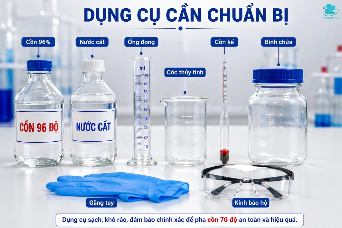 Cách pha chế Cồn 70 độ từ Cồn 96 độ chuẩn, dễ làm tại nhà 2 Dụng cụ pha chế Cồn 70 độ