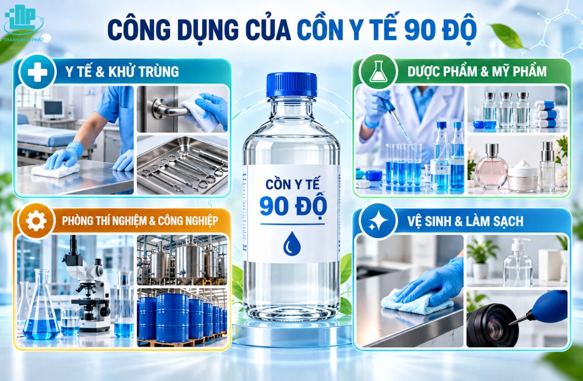 Cồn Y Tế 90 độ là gì? Đặc điểm, công dụng và nguồn cung nguyên liệu 3 Công dụng của cồn y tế 90 độ