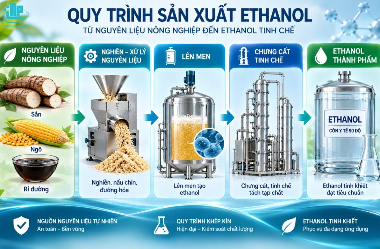 Cồn Y Tế 90 độ là gì? Đặc điểm, công dụng và nguồn cung nguyên liệu 1 Quy trình sản xuất Cồn Y Tế 90 độ
